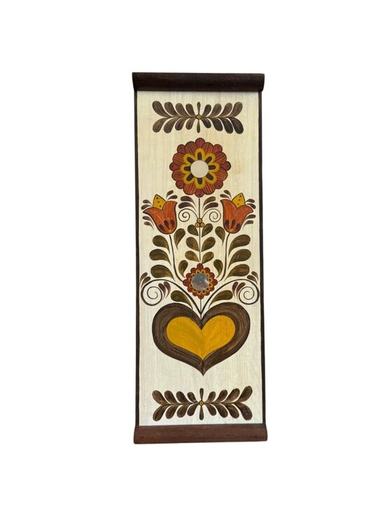 None Other - Hand-Painted Folk Art Wooden Wall Plaque With Heart & Floral Design